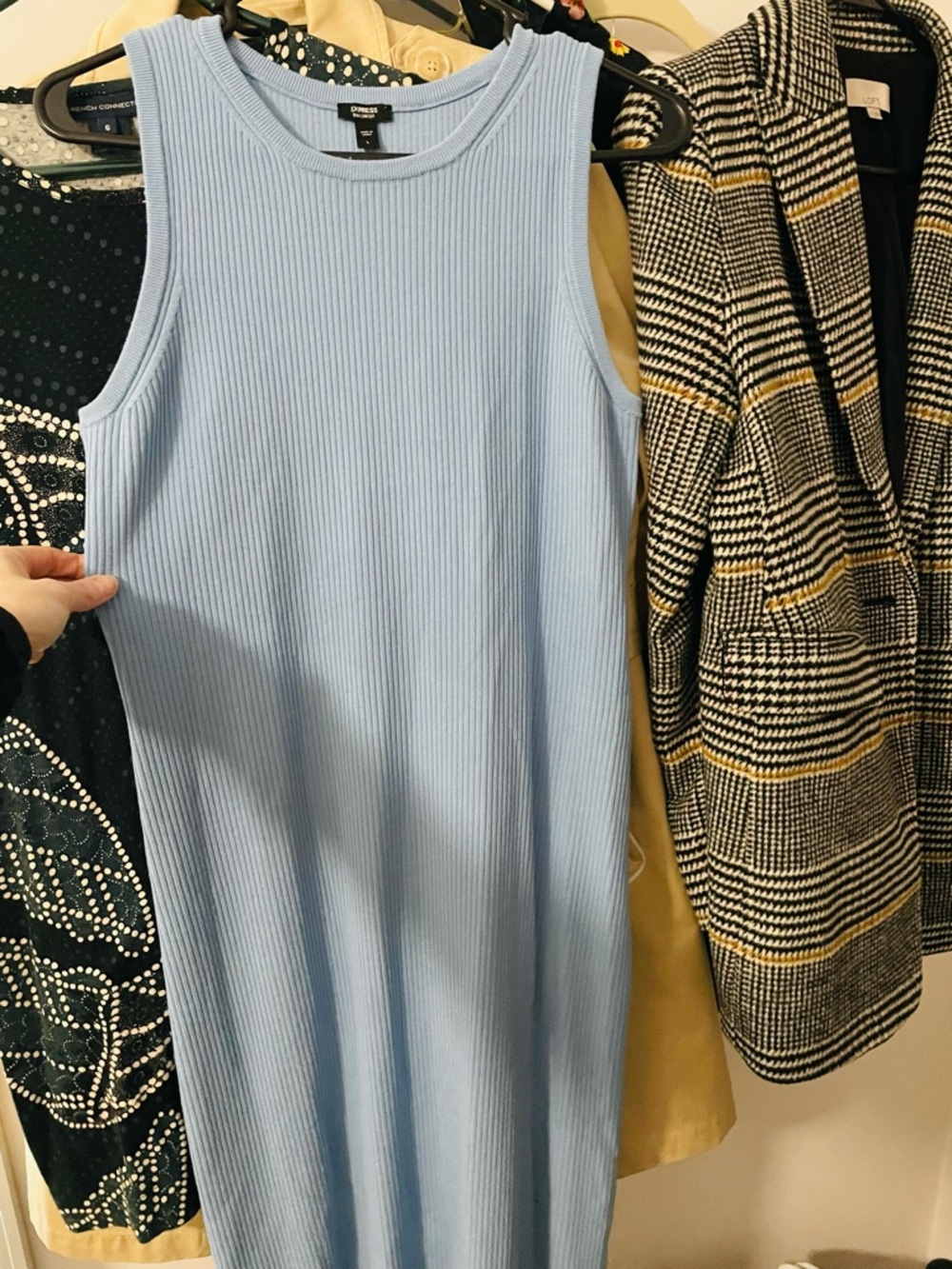 Sz L - Express Women’s Light Blue Ribbed Midi dress